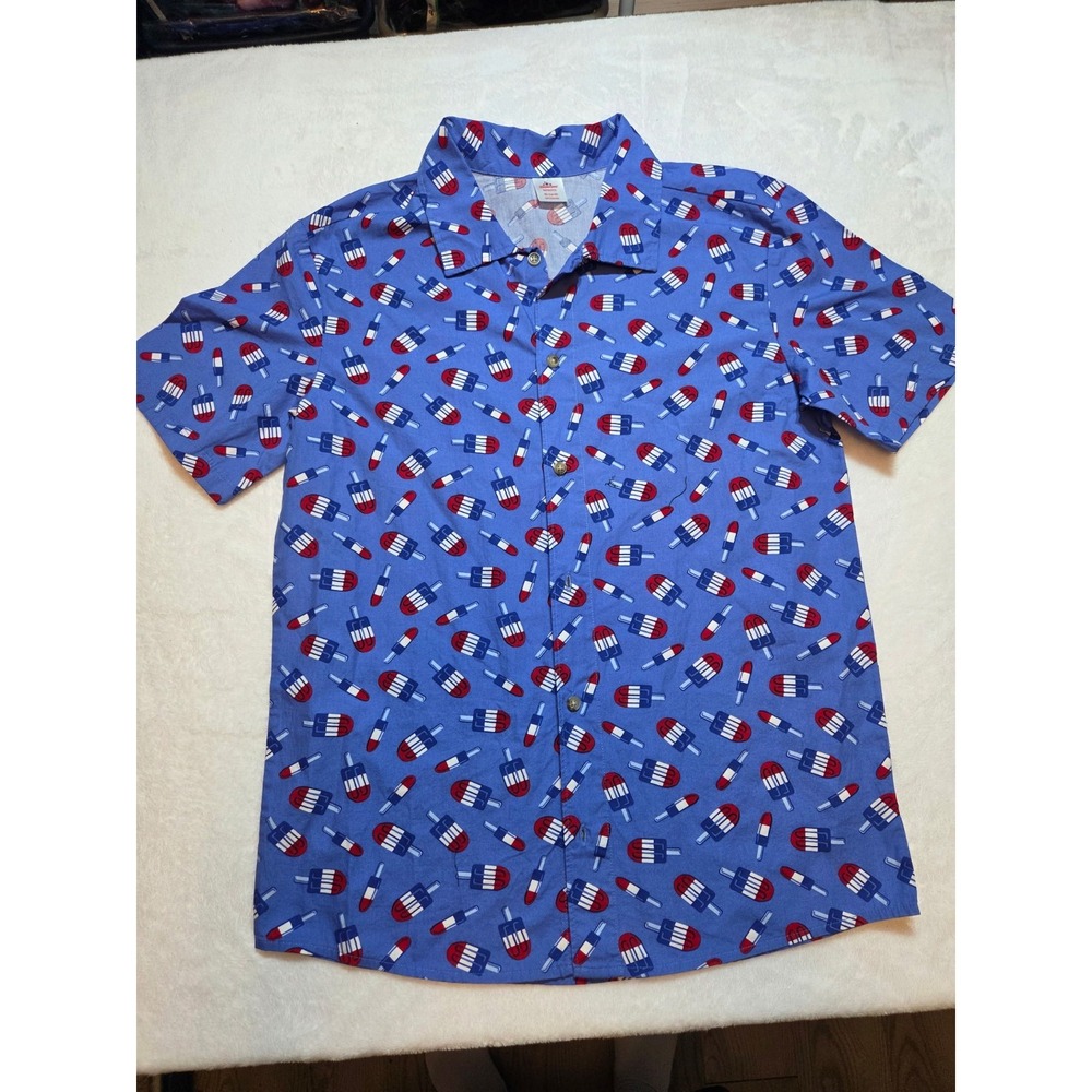216. Celebrate! Patriotic Popsicle Print Button Front Shirt Boys XL (14/16)...